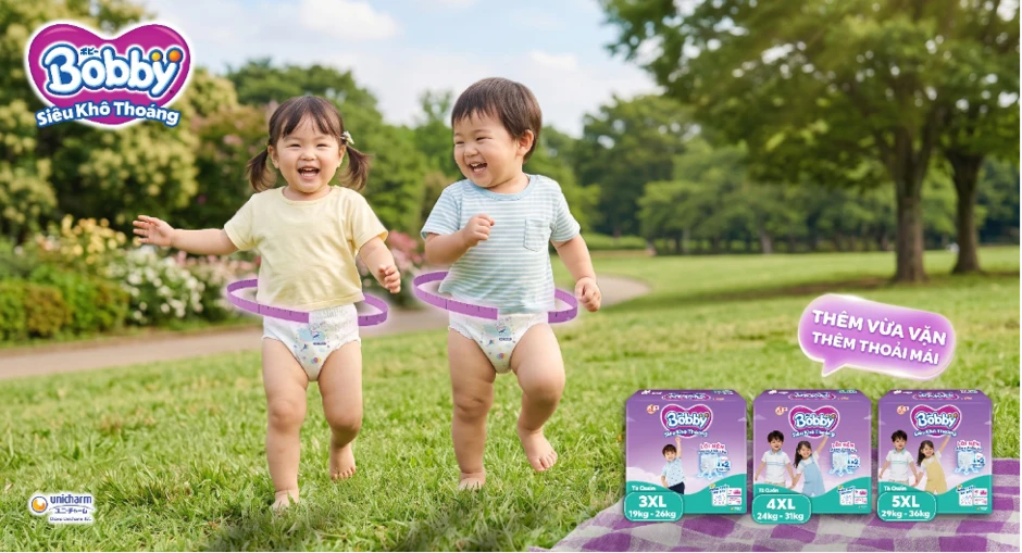 Bobby tiên phong mở rộng hệ size tã quần, 'đo ni' cho bé lớn tới 36 kg