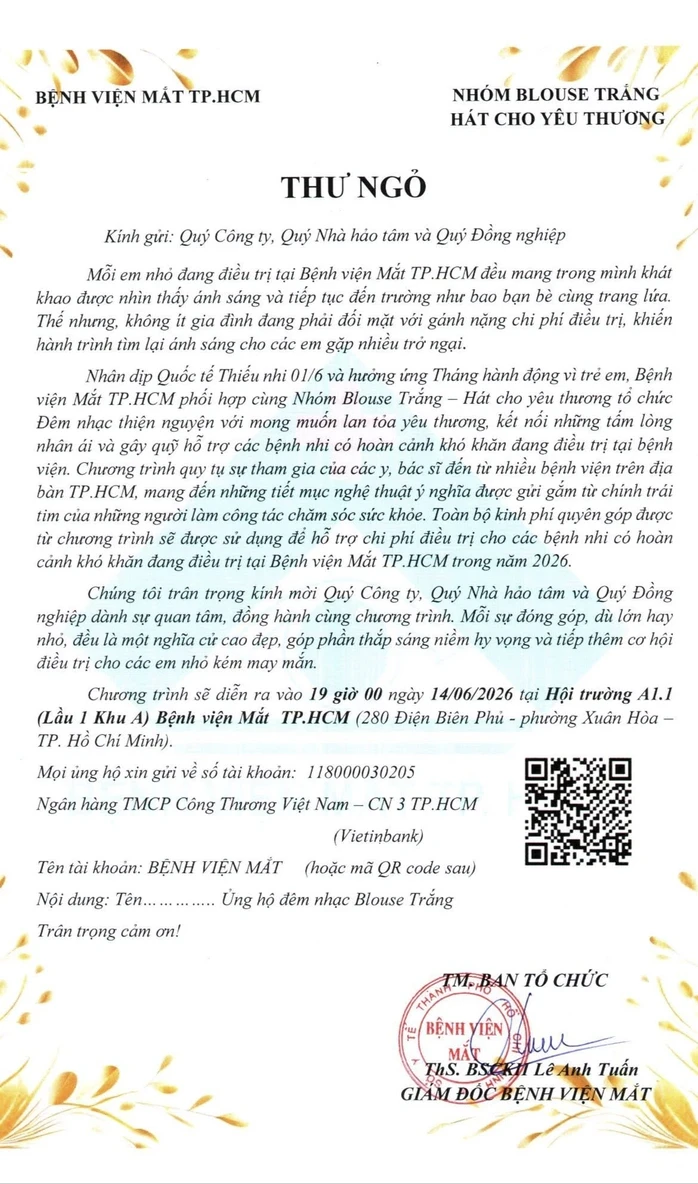 Đêm nhạc “Blouse trắng — Hát cho yêu thương” gây quỹ hỗ trợ bệnh nhi Đêm nhạc “Blouse trắng — Hát cho yêu thương” gây quỹ hỗ trợ bệnh nhi