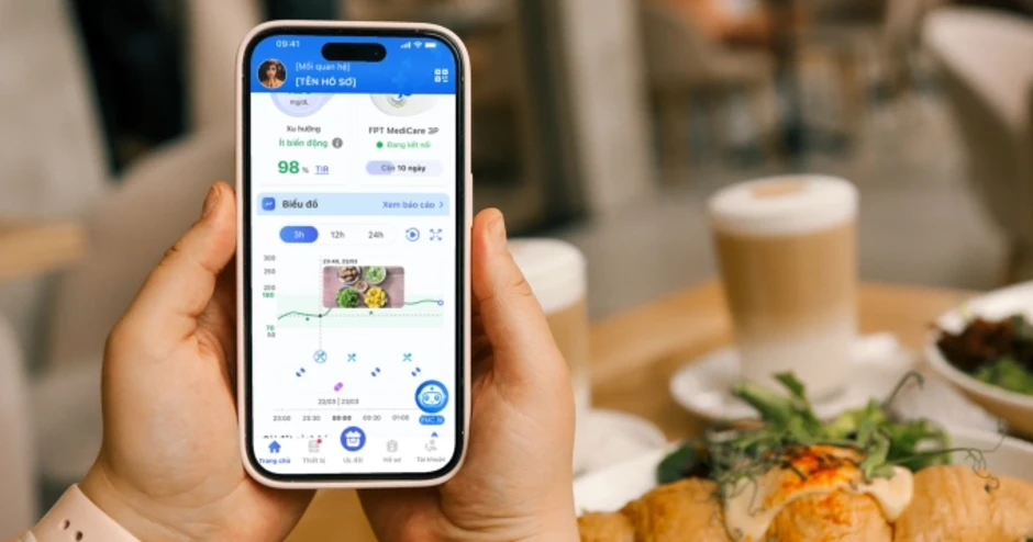 Ghi nhận hoạt động ăn uống trên app theo dõi đường huyết FPT MediCare