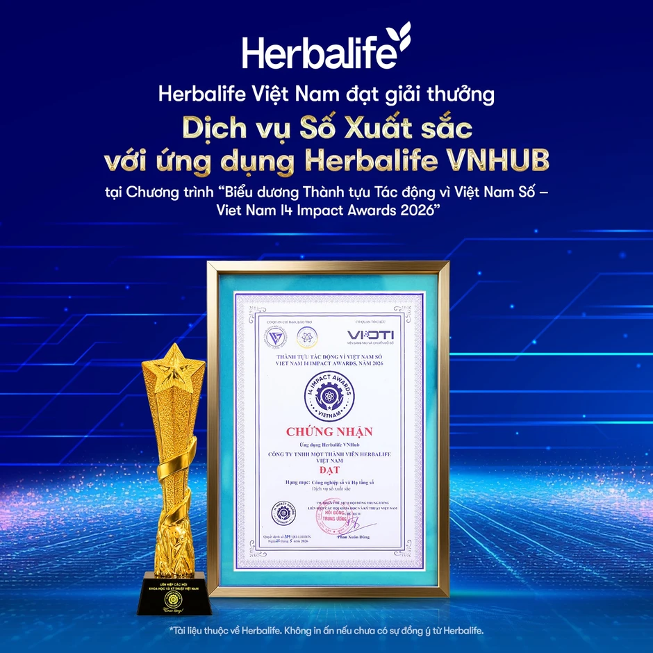 Herbalife Việt Nam nhận giải Dịch vụ Số Xuất sắc với ứng dụng VNHUB Herbalife Việt Nam nhận giải Dịch vụ Số Xuất sắc với ứng dụng VNHUB