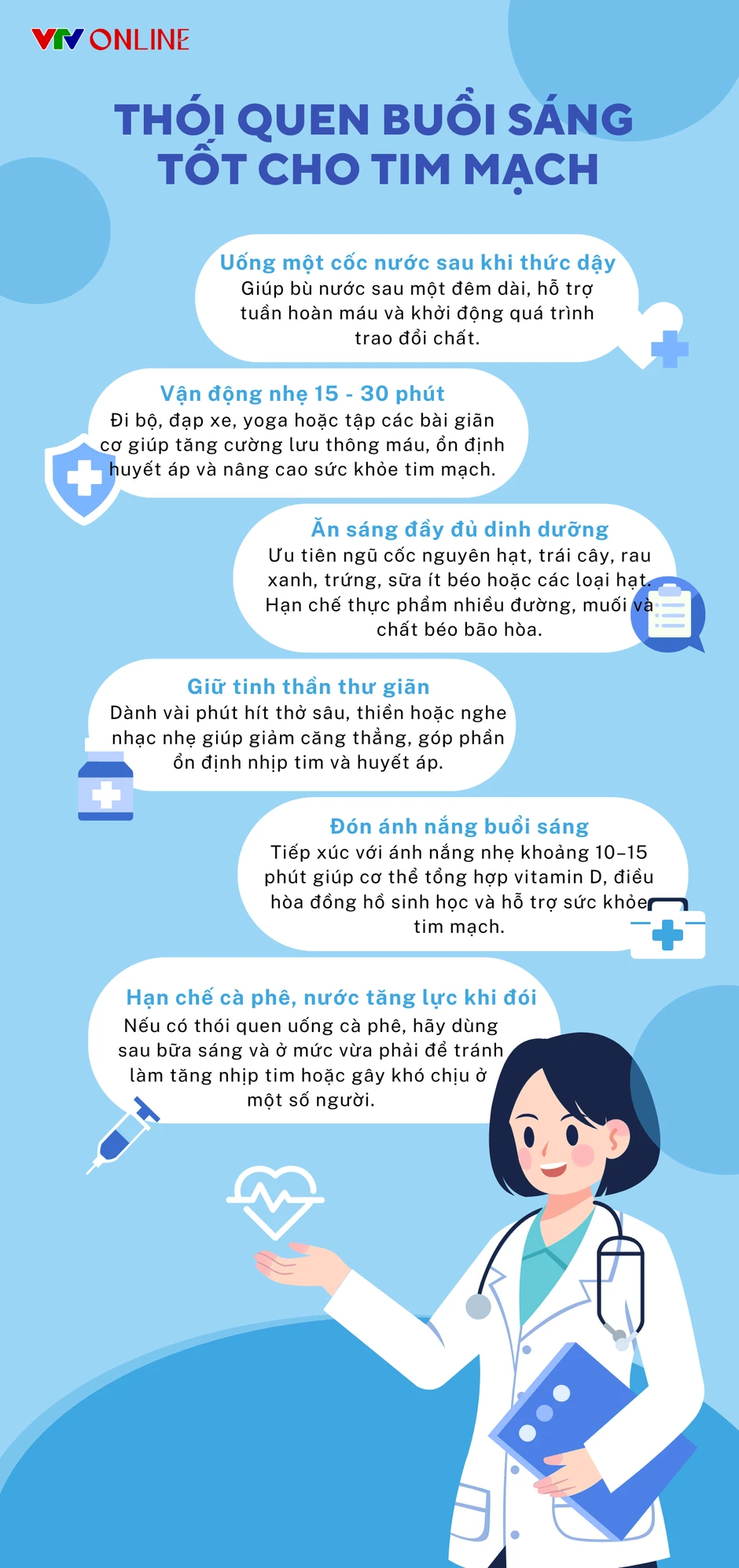 Infographic: Thói quen buổi sáng tốt cho tim mạch Infographic: Thói quen buổi sáng tốt cho tim mạch