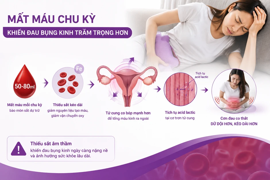 Mất máu trong chu kỳ kinh nguyệt: nguy cơ sức khỏe phụ nữ hiện đại dễ bỏ qua Mất máu trong chu kỳ kinh nguyệt: nguy cơ sức khỏe phụ nữ hiện đại dễ bỏ qua
