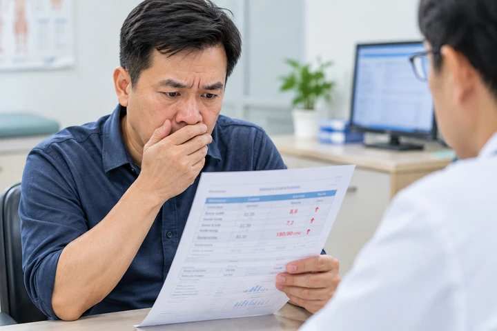 Miễn cưỡng đi khám vì vợ giục, người đàn ông 40 tuổi ngã ngửa khi 3 chỉ số đỏ lừ Miễn cưỡng đi khám vì vợ giục, người đàn ông 40 tuổi ngã ngửa khi 3 chỉ số đỏ lừ