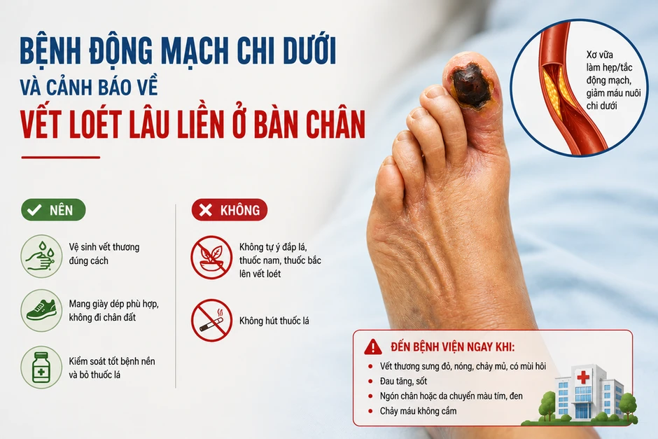 Vết loét lâu liền ở bàn chân có thể là dấu hiệu thiếu máu chi