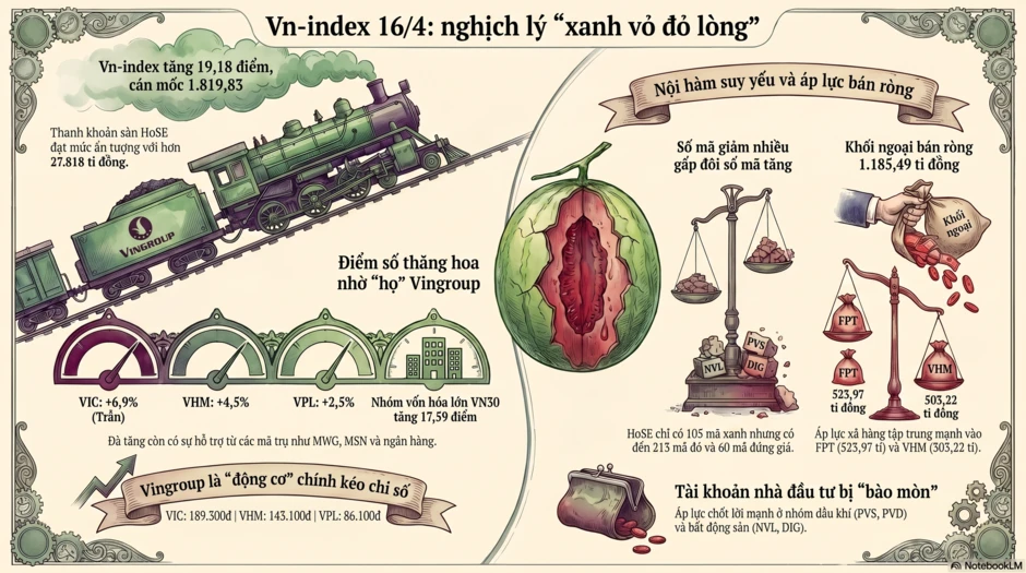 Chứng khoán 16-4: Cổ phiếu Vingroup lại "gánh" điểm số Chứng khoán 16-4: Cổ phiếu Vingroup lại "gánh" điểm số