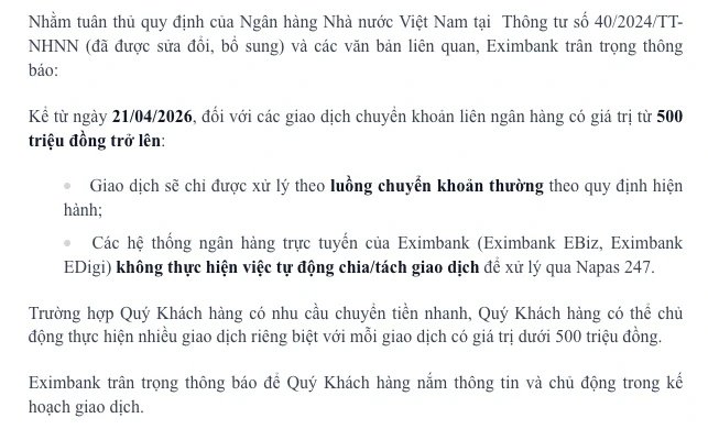 Chuyển khoản từ 500 triệu đồng có thể mất đến 24 tiếng Chuyển khoản từ 500 triệu đồng có thể mất đến 24 tiếng