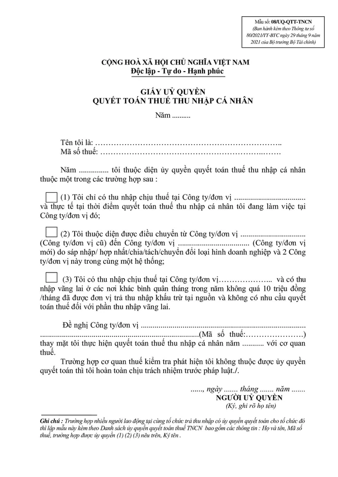 Cơ quan thuế lưu ý thời hạn ủy quyền quyết toán thuế thu nhập cá nhân Cơ quan thuế lưu ý thời hạn ủy quyền quyết toán thuế thu nhập cá nhân