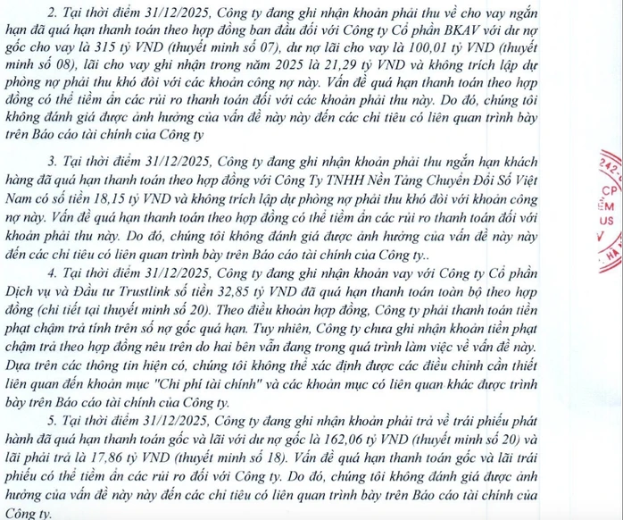 Kiểm toán lưu ý về tài chính của 1 doanh nghiệp công nghệ
