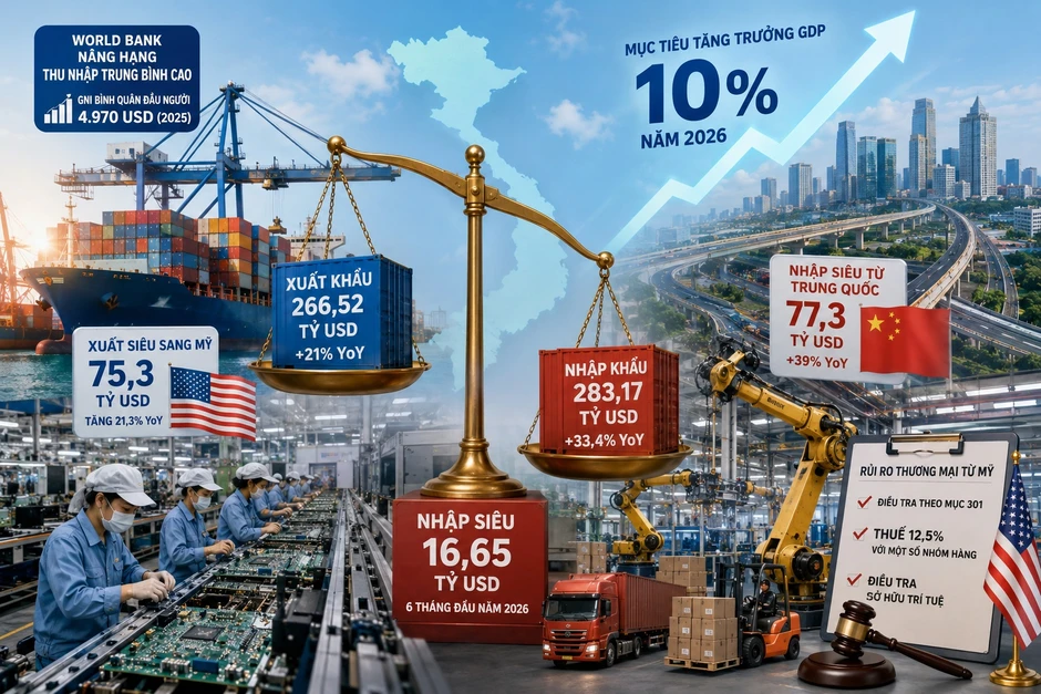 Kinh tế Việt Nam giữa năm 2026 - Bài 1: Tăng trưởng cao, nhập siêu lớn Kinh tế Việt Nam giữa năm 2026 - Bài 1: Tăng trưởng cao, nhập siêu lớn