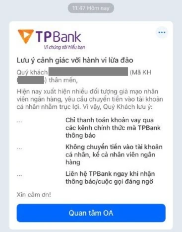 Một ngân hàng cảnh báo toàn bộ khách hàng KHÔNG thực hiện giao dịch chuyển khoản này Một ngân hàng cảnh báo toàn bộ khách hàng KHÔNG thực hiện giao dịch chuyển khoản này