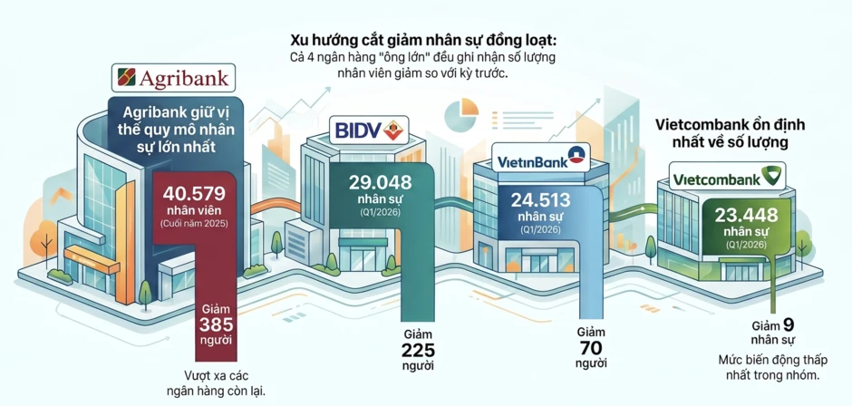Trong làn sóng tinh giảm, nhân sự tại các ông lớn ngân hàng biến động ra sao? Trong làn sóng tinh giảm, nhân sự tại các ông lớn ngân hàng biến động ra sao?