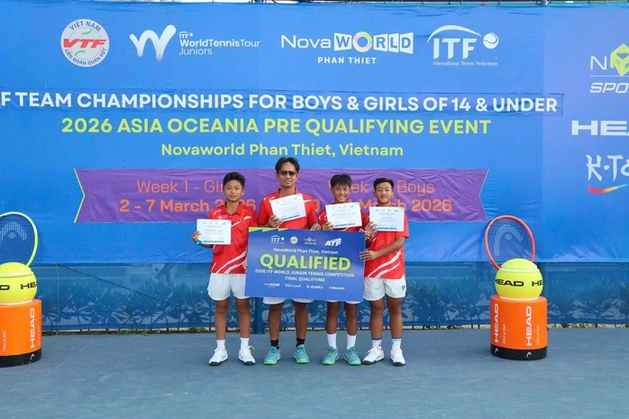 Tay vợt 14 tuổi TP HCM giúp tuyển quần vợt nam vô địch giải ITF trên sân nhà Tay vợt 14 tuổi TP HCM giúp tuyển quần vợt nam vô địch giải ITF trên sân nhà