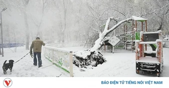 Bão tuyết trái mùa phủ trắng Moscow, giao thông tê liệt, nhiều phương tiện hư hại