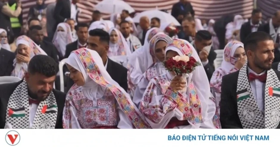 Cận cảnh các cặp đôi Palestine trong lễ cưới tập thể ở dải Gaza Cận cảnh các cặp đôi Palestine trong lễ cưới tập thể ở dải Gaza