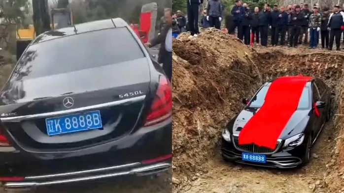 Chôn xe Mercedes biển số 8888 theo người quá cố, gia đình Trung Quốc gây bão dư luận Chôn xe Mercedes biển số 8888 theo người quá cố, gia đình Trung Quốc gây bão dư luận