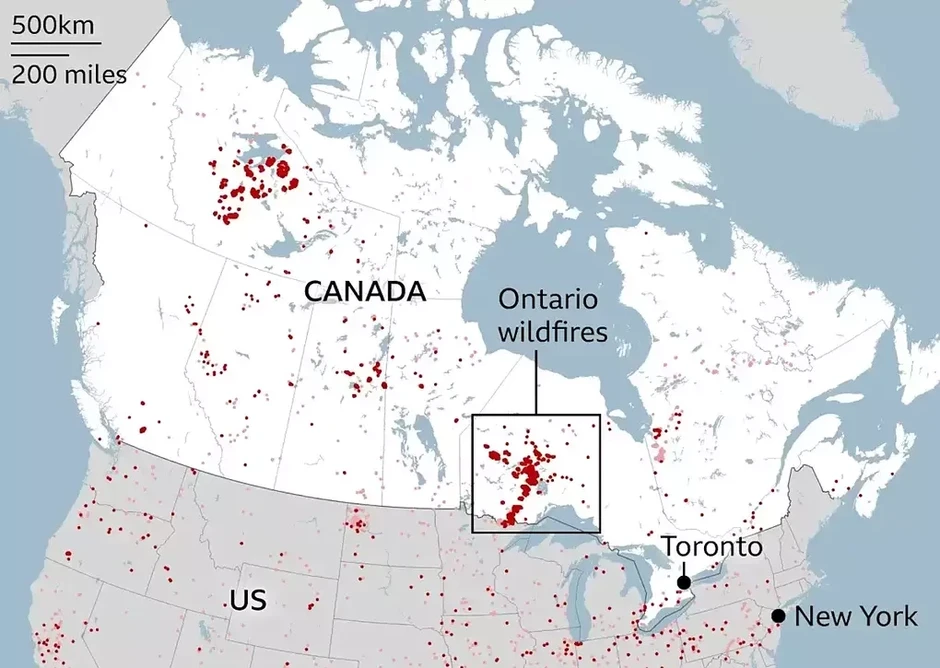 Hàng triệu người Mỹ hít không khí độc hại vì cháy rừng ở Canada Hàng triệu người Mỹ hít không khí độc hại vì cháy rừng ở Canada