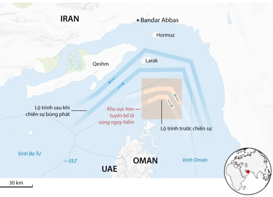 Iran tuyên bố sẽ tấn công các tàu qua eo biển Hormuz