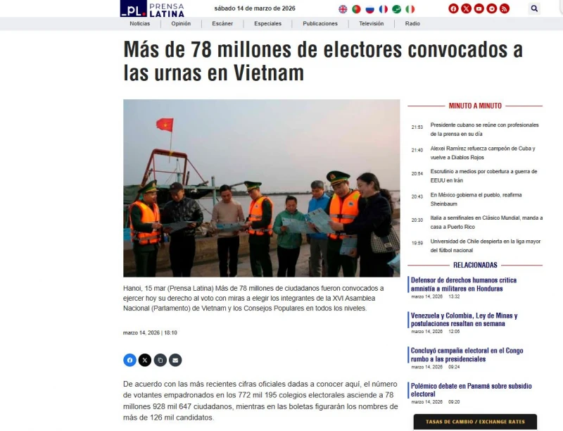 Ngày hội non sông của Việt Nam thu hút sự quan tâm của báo chí quốc tế Ngày hội non sông của Việt Nam thu hút sự quan tâm của báo chí quốc tế