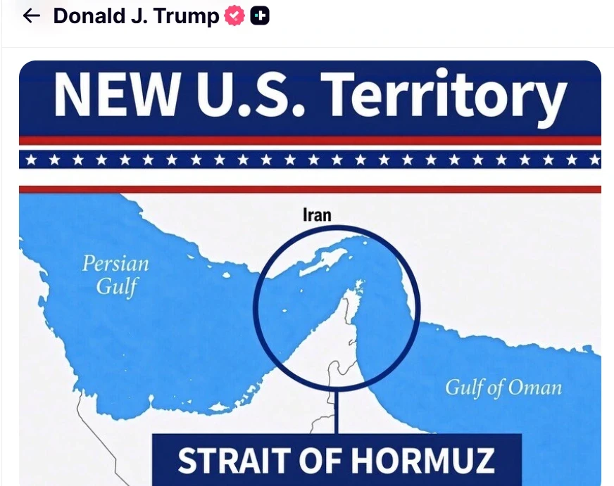 Tổng thống Trump đăng ảnh gọi eo biển Hormuz là “lãnh thổ mới của Mỹ”