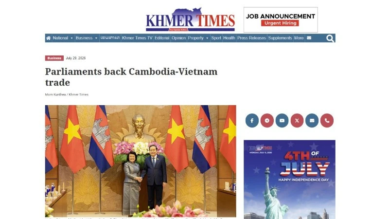 Việt Nam và Campuchia đẩy mạnh hợp tác toàn diện nhân chuyến thăm của Chủ tịch Quốc hội Khuon Sudary