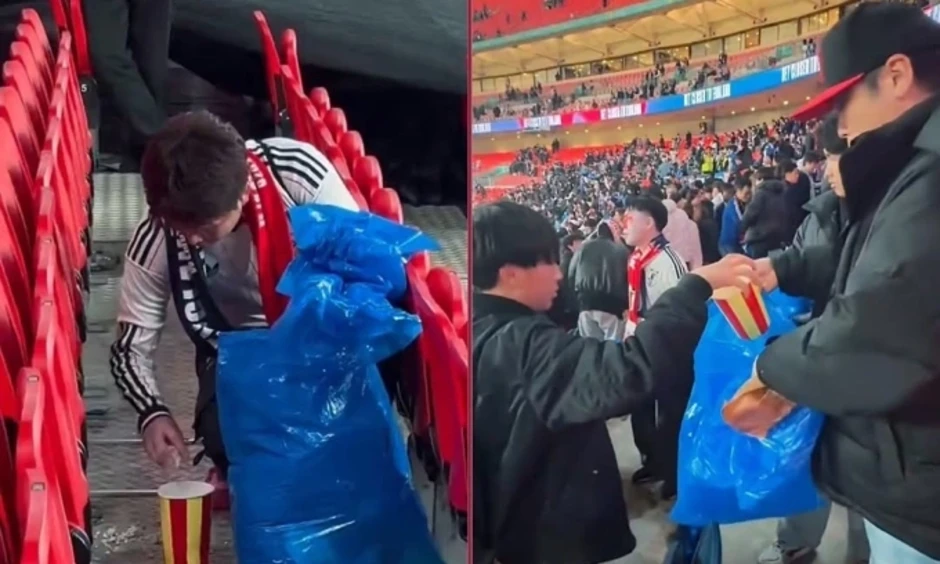 CĐV Nhật Bản được sân Wembley tôn vinh hành động nhặt rác