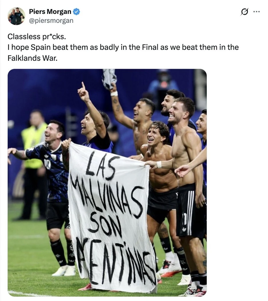 Piers Morgan: 'Mong Argentina thua như ở cuộc chiến Falklands' - Báo TinVina Piers Morgan: 'Mong Argentina thua như ở cuộc chiến Falklands' - Báo TinVina
