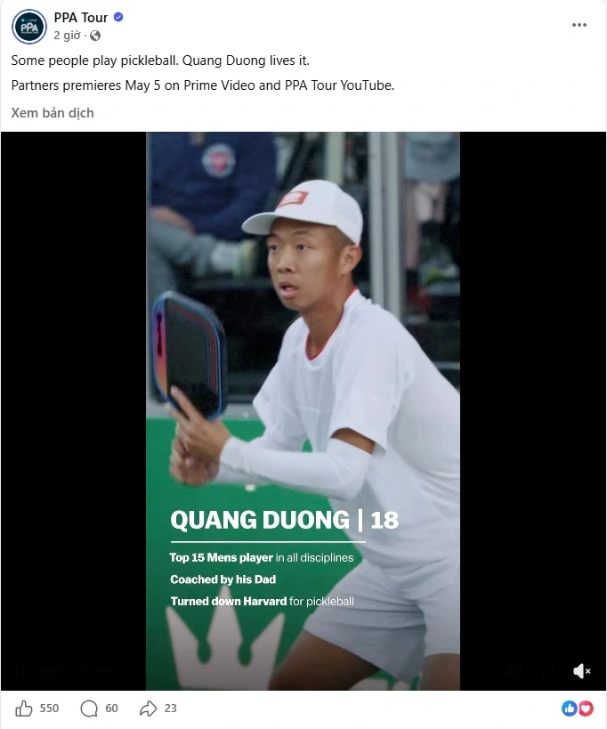 Quang Dương trở lại Mỹ thi đấu pickleball, PPA Tour có động thái đặc biệt Quang Dương trở lại Mỹ thi đấu pickleball, PPA Tour có động thái đặc biệt