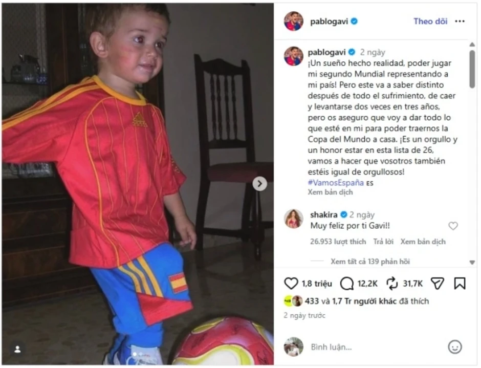 Shakira gây bão mạng khi chúc mừng Gavi dự World Cup 2026 - Báo TinVina Shakira gây bão mạng khi chúc mừng Gavi dự World Cup 2026 - Báo TinVina