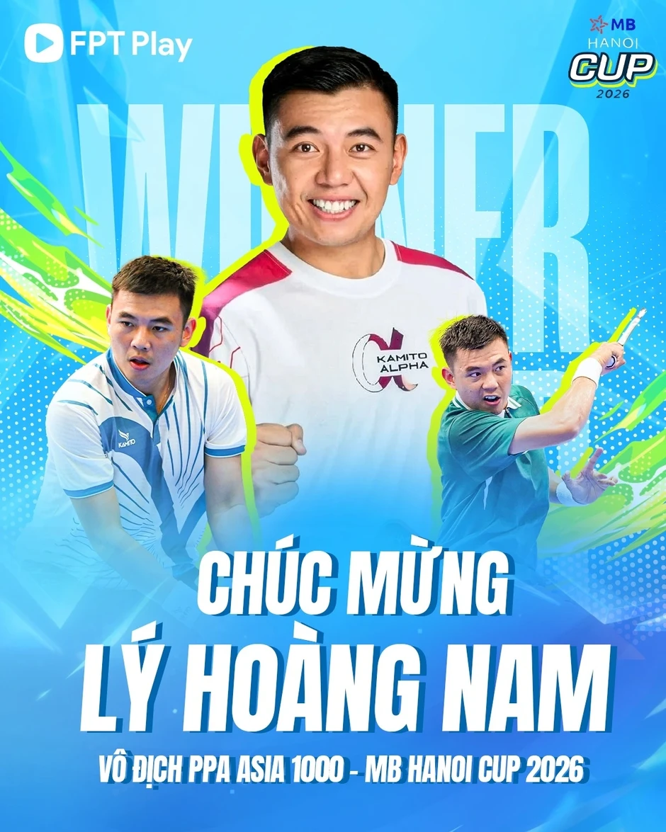 Thắng thuyết phục Trương Vinh Hiển, Lý Hoàng Nam vô địch PPA Hanoi Cup 2026 Thắng thuyết phục Trương Vinh Hiển, Lý Hoàng Nam vô địch PPA Hanoi Cup 2026
