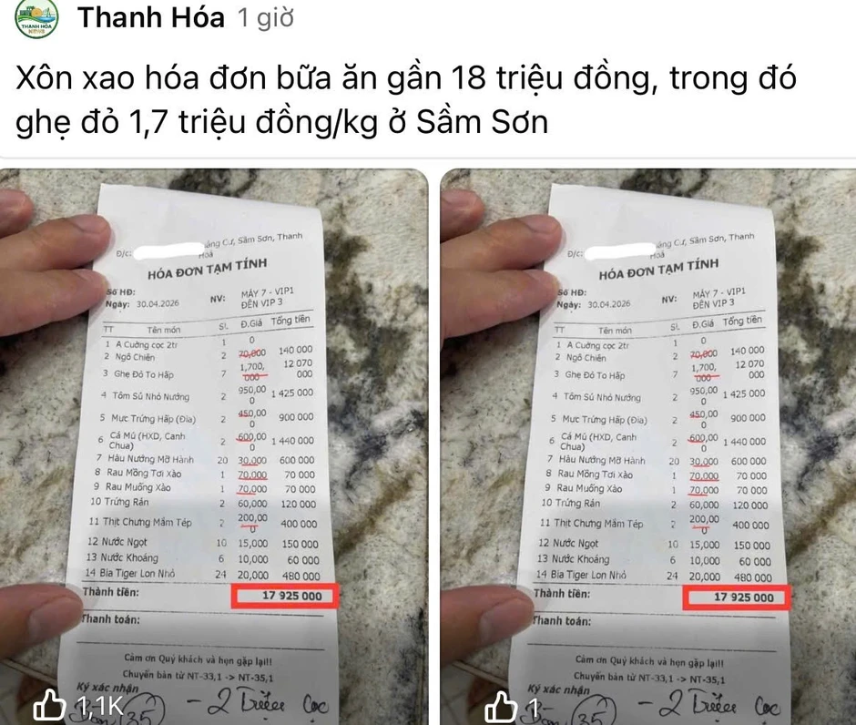 Công an Thanh Hóa thông tin vụ bữa ăn gần 18 triệu đồng gây xôn xao Công an Thanh Hóa thông tin vụ bữa ăn gần 18 triệu đồng gây xôn xao