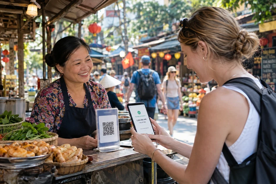 Du khách ồ ạt quét mã QR tại Việt Nam, giao dịch tăng vọt Du khách ồ ạt quét mã QR tại Việt Nam, giao dịch tăng vọt