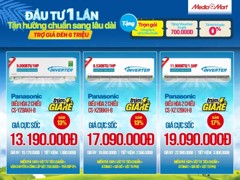 Mua điều hòa Panasonic trợ giá đến 6 triệu đồng, bao trọn phí tại MediaMart Mua điều hòa Panasonic trợ giá đến 6 triệu đồng, bao trọn phí tại MediaMart