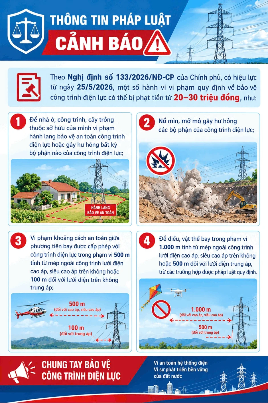 Nguy cơ mất an toàn từ vi phạm hành lang lưới điện truyền tải Nguy cơ mất an toàn từ vi phạm hành lang lưới điện truyền tải
