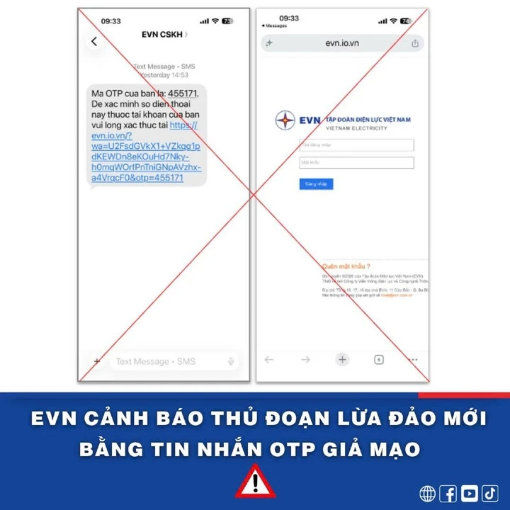 Nhiều người mất tiền, EVN cảnh báo thủ đoạn lừa đảo bằng tin nhắn OTP Nhiều người mất tiền, EVN cảnh báo thủ đoạn lừa đảo bằng tin nhắn OTP