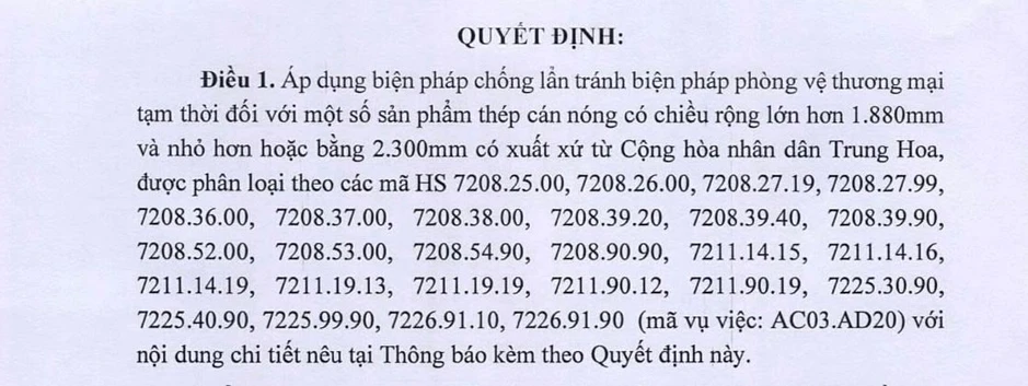 NÓNG: Việt Nam áp thuế chống bán phá giá 27,83% với thép HRC khổ rộng từ Trung Quốc NÓNG: Việt Nam áp thuế chống bán phá giá 27,83% với thép HRC khổ rộng từ Trung Quốc
