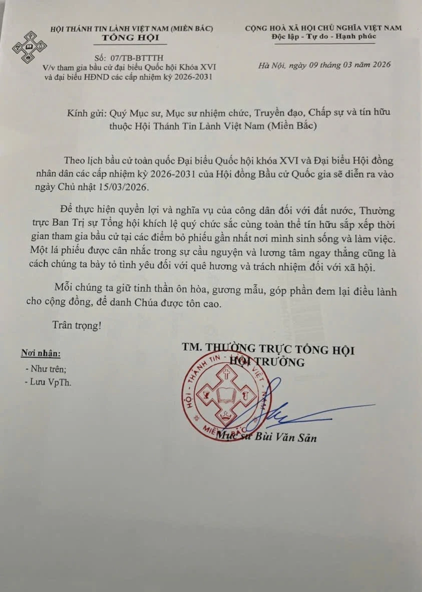 Các tôn giáo kêu gọi tín đồ đi bầu cử: Mỗi lá phiếu là trách nhiệm với đất nước Các tôn giáo kêu gọi tín đồ đi bầu cử: Mỗi lá phiếu là trách nhiệm với đất nước