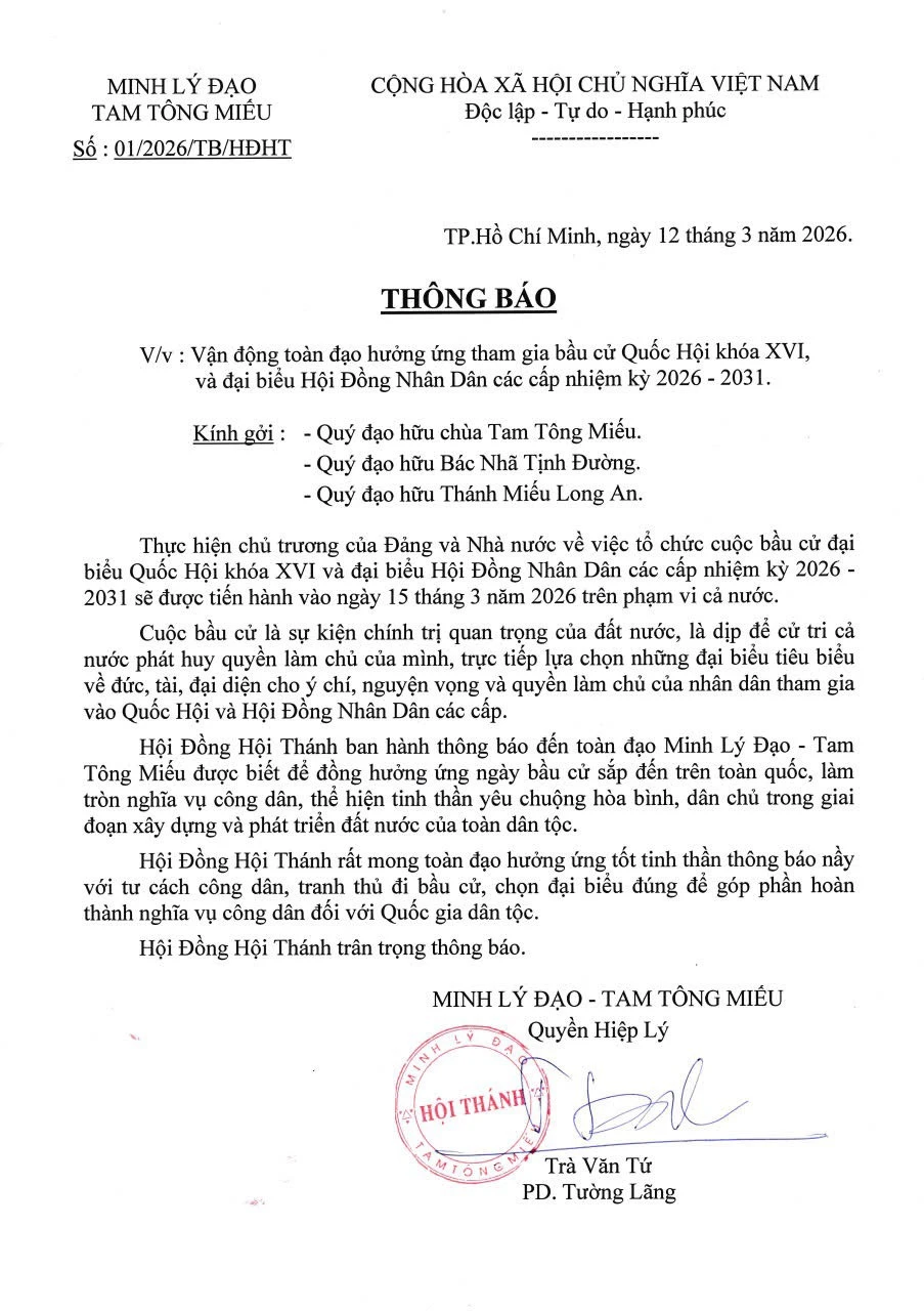 Các tôn giáo kêu gọi tín đồ đi bầu cử: Mỗi lá phiếu là trách nhiệm với đất nước Các tôn giáo kêu gọi tín đồ đi bầu cử: Mỗi lá phiếu là trách nhiệm với đất nước