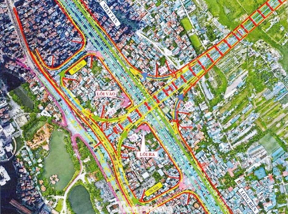 Cận cảnh thiết kế nút giao hoa thị kết nối cầu Tứ Liên với Đại lộ sông Hồng Cận cảnh thiết kế nút giao hoa thị kết nối cầu Tứ Liên với Đại lộ sông Hồng
