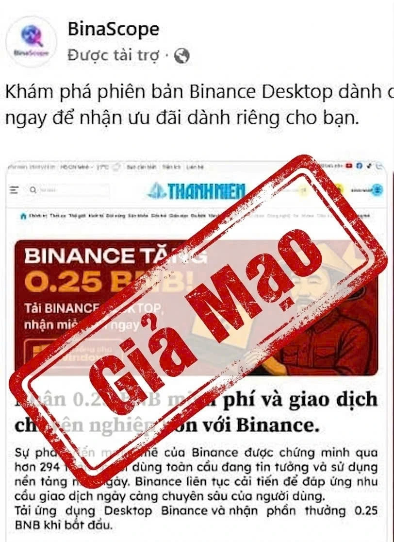 Cảnh báo tài khoản Facebook mạo danh Báo Thanh Niên để quảng bá tiền ảo