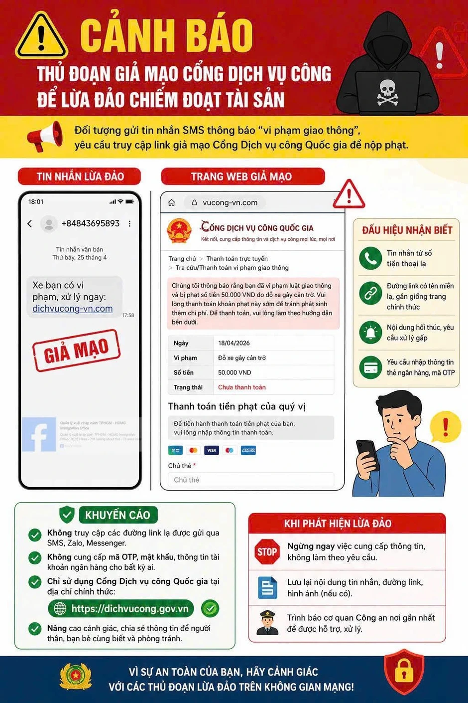 Cảnh giác thủ đoạn giả mạo Cổng dịch vụ công để chiếm đoạt tài khoản ngân hàng Cảnh giác thủ đoạn giả mạo Cổng dịch vụ công để chiếm đoạt tài khoản ngân hàng