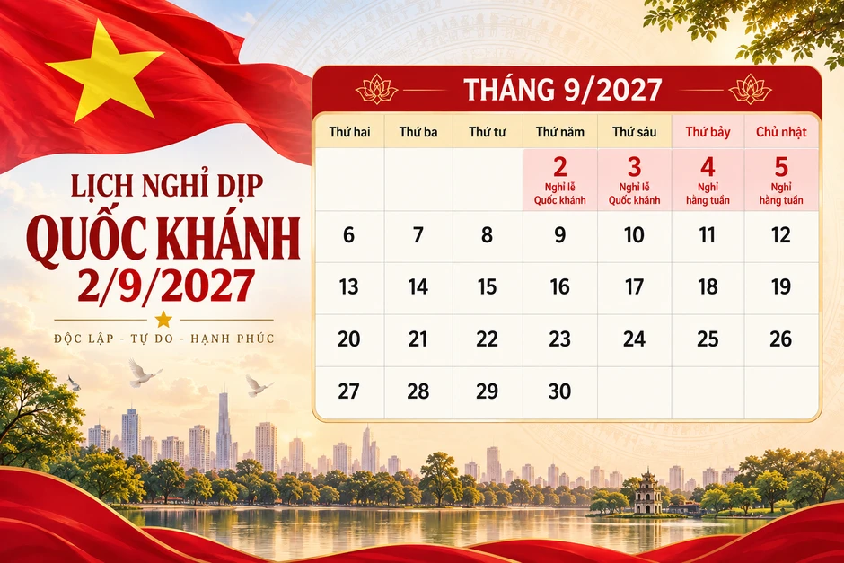 Chốt lịch nghỉ năm 2027: Tết Nguyên đán 7 ngày, Quốc khánh 4 ngày Chốt lịch nghỉ năm 2027: Tết Nguyên đán 7 ngày, Quốc khánh 4 ngày