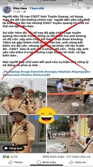 Chuyển cơ quan điều tra vụ xuyên tạc CSGT kiểm tra nồng độ cồn Chuyển cơ quan điều tra vụ xuyên tạc CSGT kiểm tra nồng độ cồn