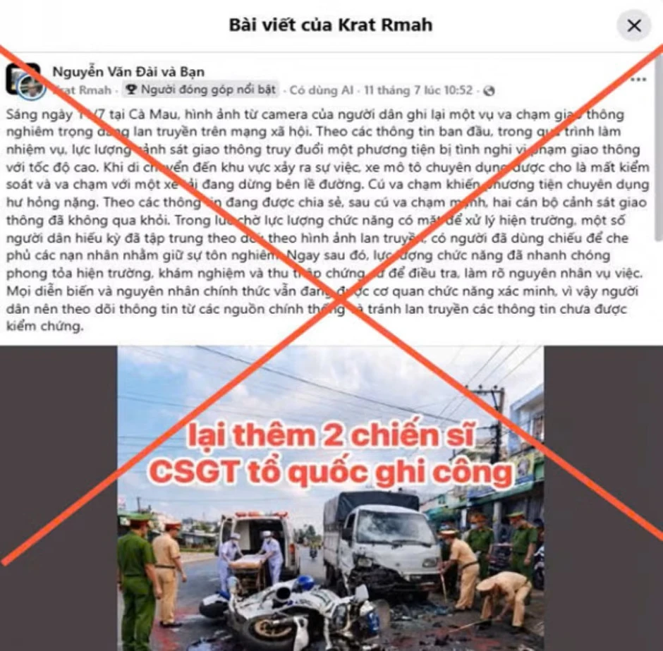 Công an Cà Mau làm rõ tin đồn CSGT truy đuổi phương tiện dẫn đến tai nạn Công an Cà Mau làm rõ tin đồn CSGT truy đuổi phương tiện dẫn đến tai nạn