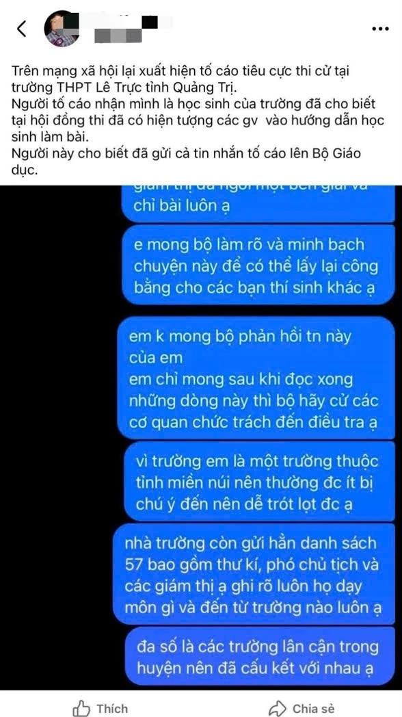 Công an Quảng Trị xác minh phản ánh giám thị chỉ bài cho thí sinh Công an Quảng Trị xác minh phản ánh giám thị chỉ bài cho thí sinh