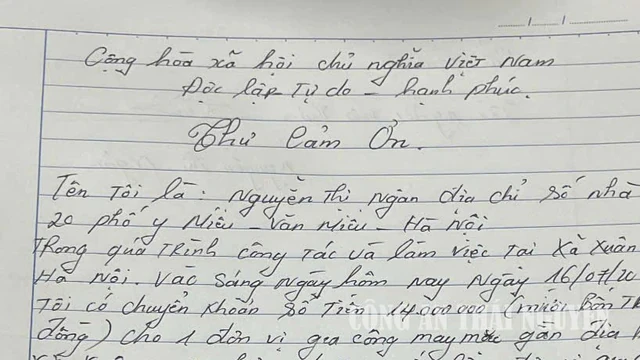 Công an xác minh giao dịch chuyển khoản 14 triệu đồng thanh toán tiền gia công may mặc của một phụ nữ Công an xác minh giao dịch chuyển khoản 14 triệu đồng thanh toán tiền gia công may mặc của một phụ nữ