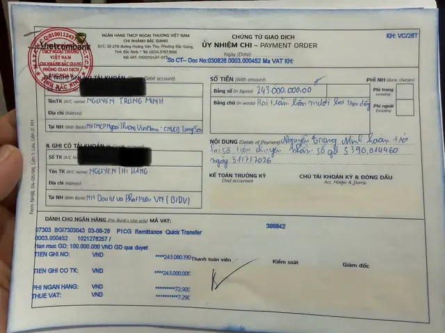 Công an xác minh giao dịch chuyển khoản 243 triệu đồng vào lúc 14 giờ 25 phút Công an xác minh giao dịch chuyển khoản 243 triệu đồng vào lúc 14 giờ 25 phút