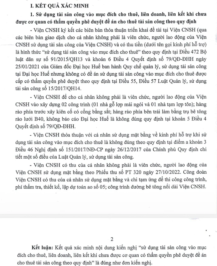 Đại học Huế kết luận sai phạm tại Viện Công nghệ sinh học Đại học Huế kết luận sai phạm tại Viện Công nghệ sinh học
