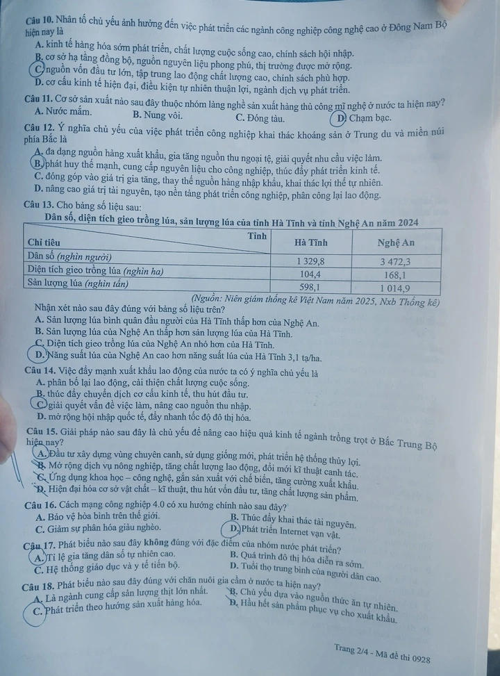Đề Địa lý thi lại tốt nghiệp tại THPT chuyên Tuyên Quang Đề Địa lý thi lại tốt nghiệp tại THPT chuyên Tuyên Quang