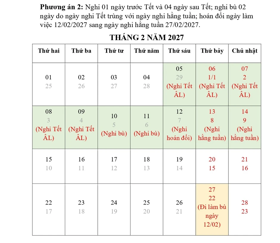 Đề xuất phương án NGHỈ TẾT NGUYÊN ĐÁN ĐINH MÙI, NGHỈ LỄ QUỐC KHÁNH 2027
