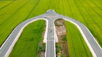 Đường hình vòng cung xuyên đồng lúa ở An Giang